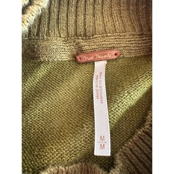 Free People Between The Lines Stripe Women’s Sweater Crop Green Pink M Boho - Picture 3 of 8